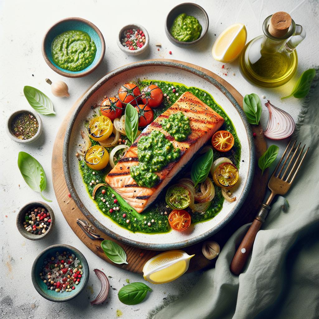 Savor the Flavor: Baked Salmon with Vibrant Pesto Twist